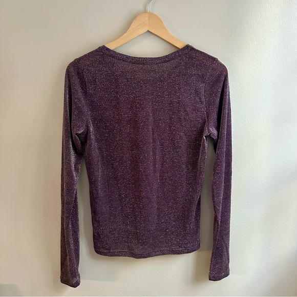 Free People Intimately Mesh So Well Layering Metallic Shimmer Top Plum, Large - Picture 4 of 5